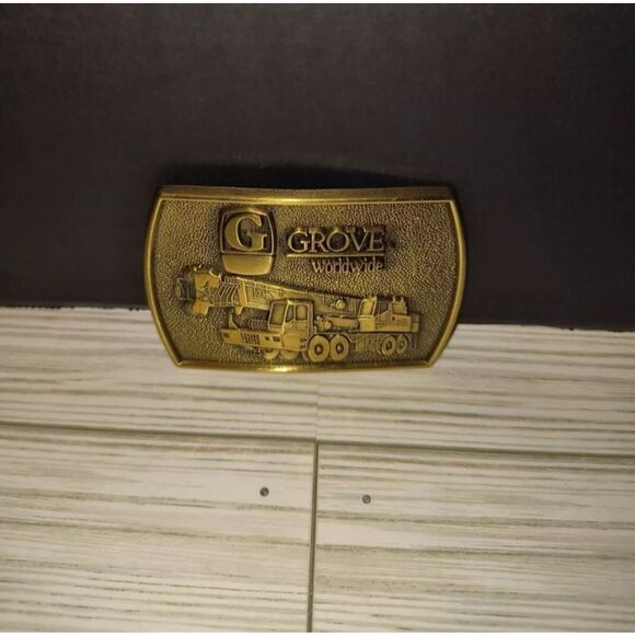 Vintage Jadco Solid Brass Belt Buckle G Grove Worldwide Graphic Design 3½in - Picture 9 of 9